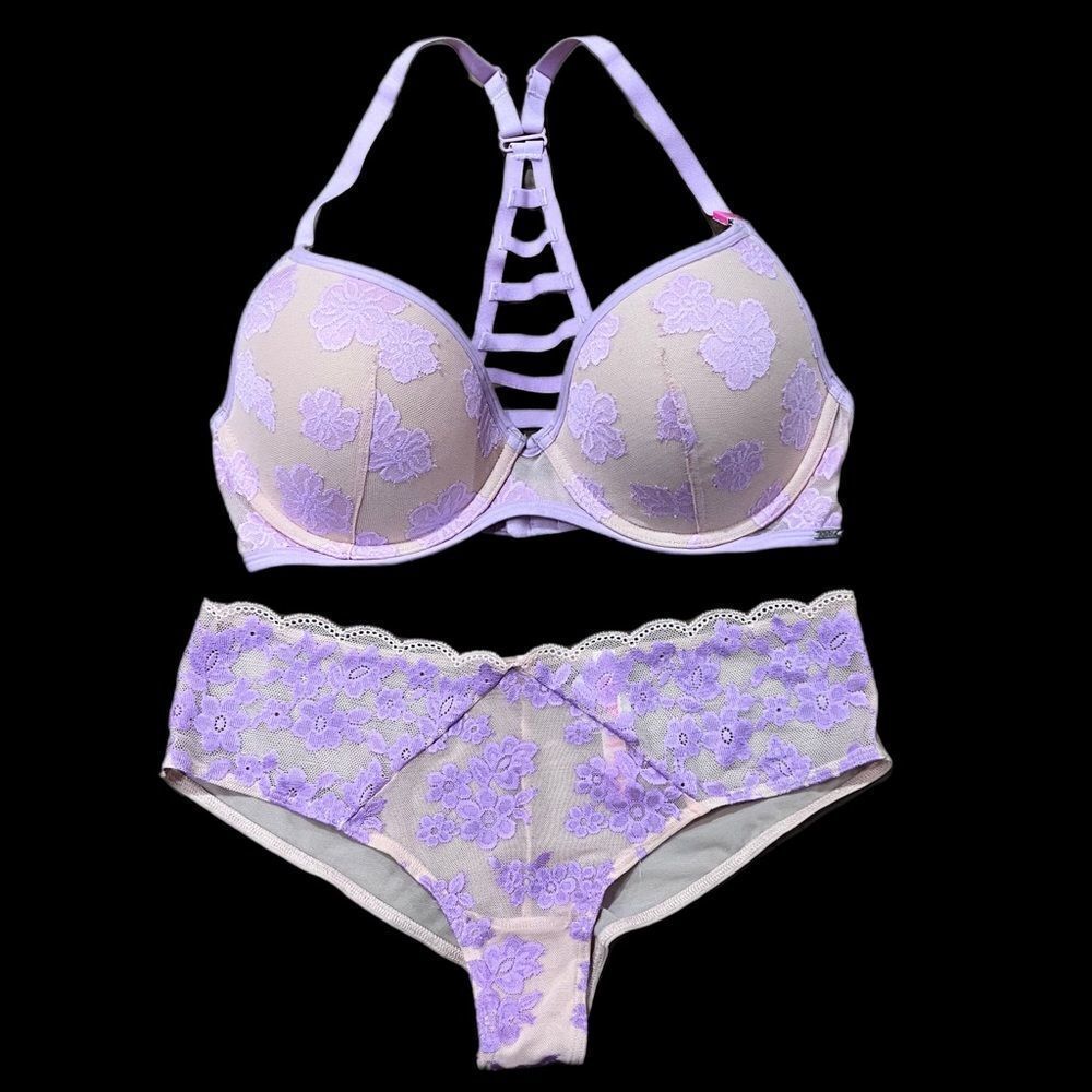 Victoria’s Secret Pink Set Lightly Lined Padded Bra & Low Rise Cheekster 34d / L